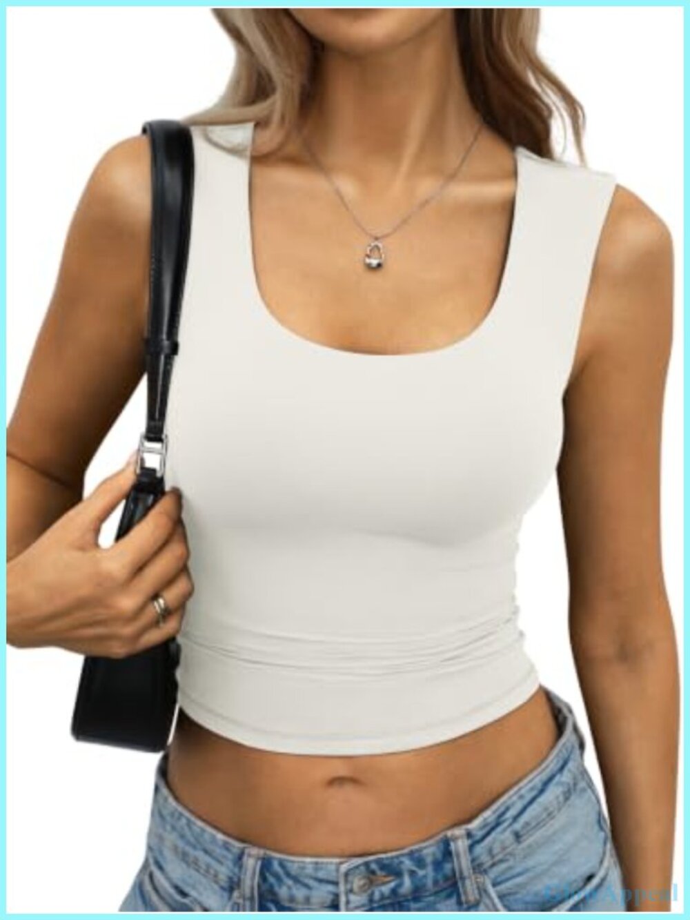 Double Lined Scoop Neck Crop Tank Top Fitted Sleeveless